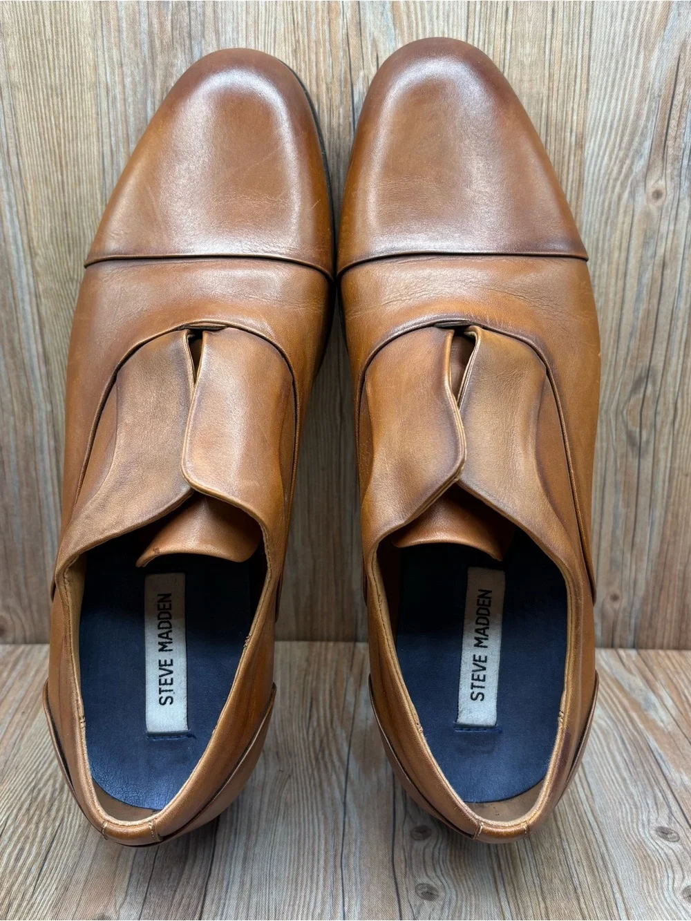 Steve Madden Schemer Mens Brown Leather Slip-On Casual Dress Shoes Size 12